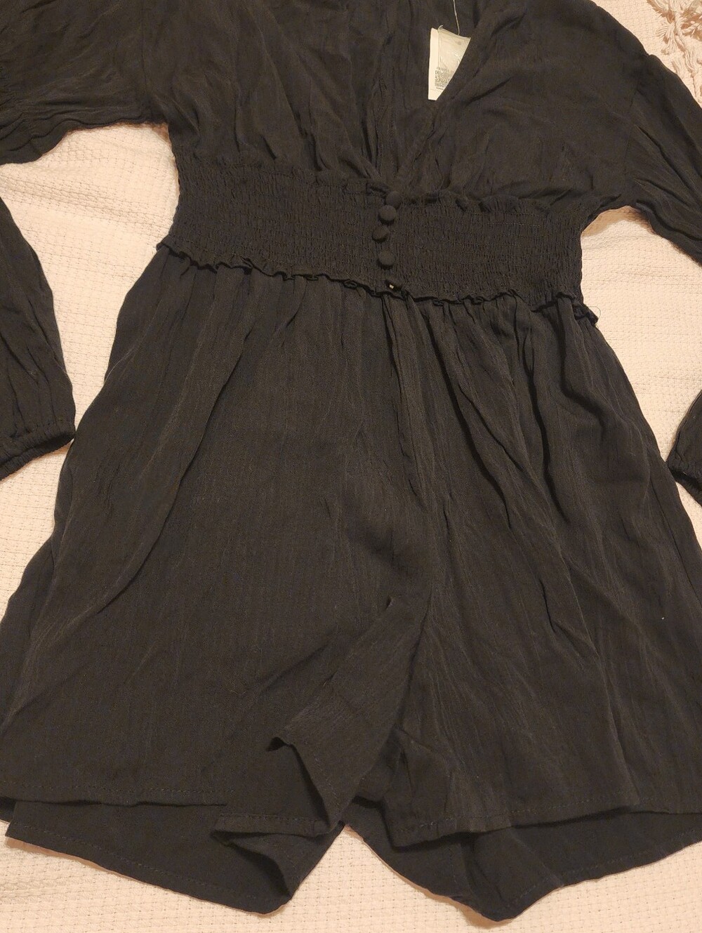 NEW Forever 21 Black Smocked-Waist Long Sleeve Tunic Romper - Picture 6 of 8